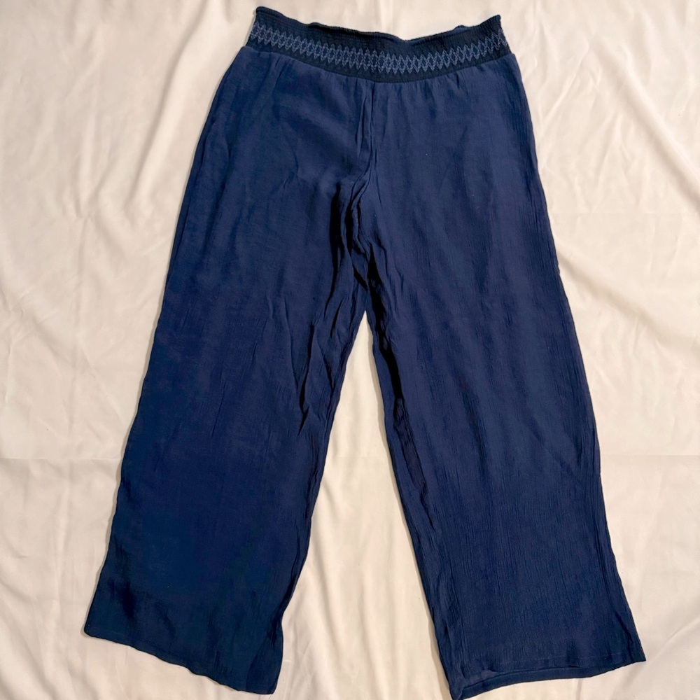 I.N. Studio Navy Blue Elastic Waistband Pull On Wide Leg Pants - Size Petite L